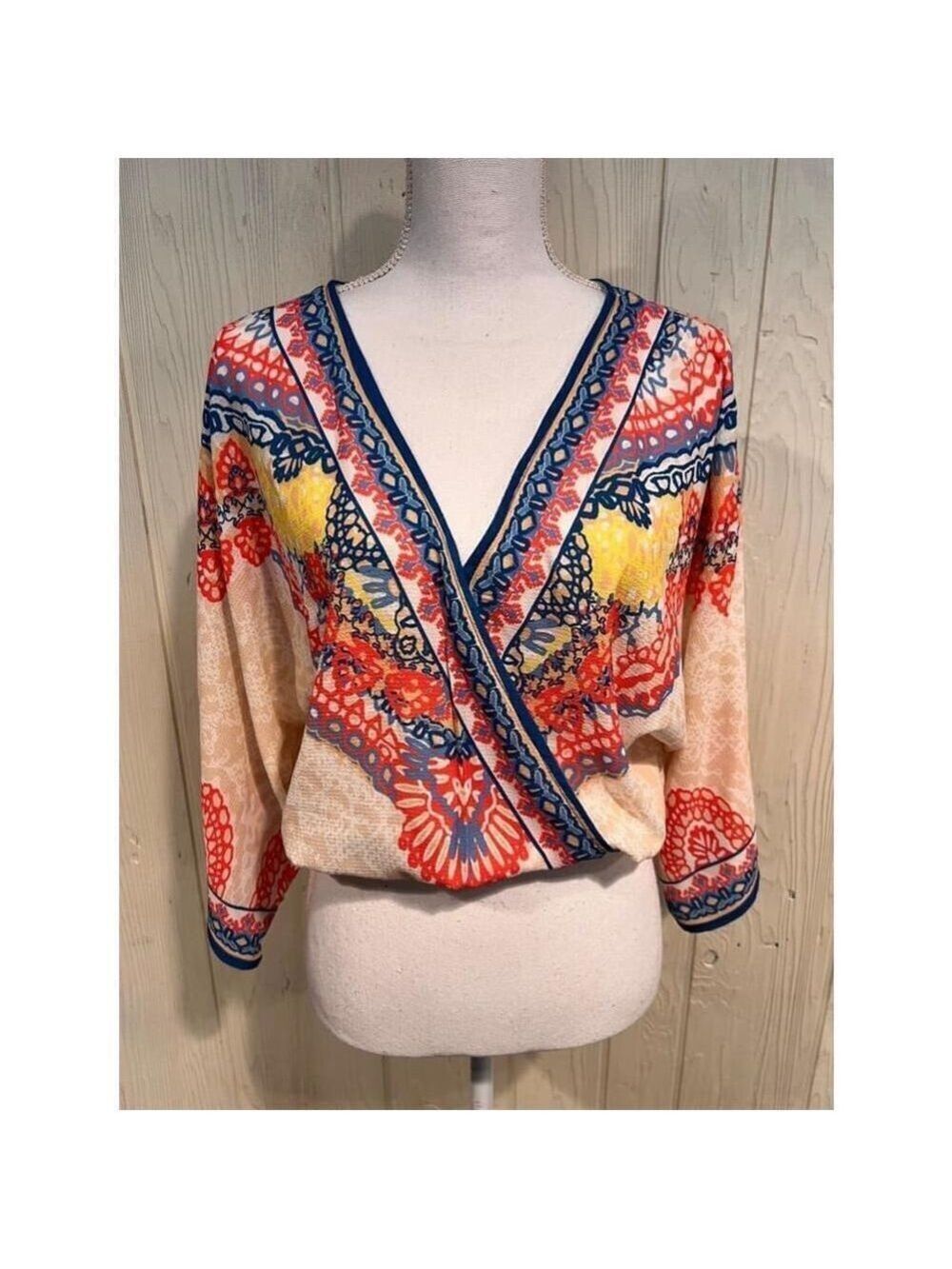 Flying Tomato Red Blue Floral Blouse Small